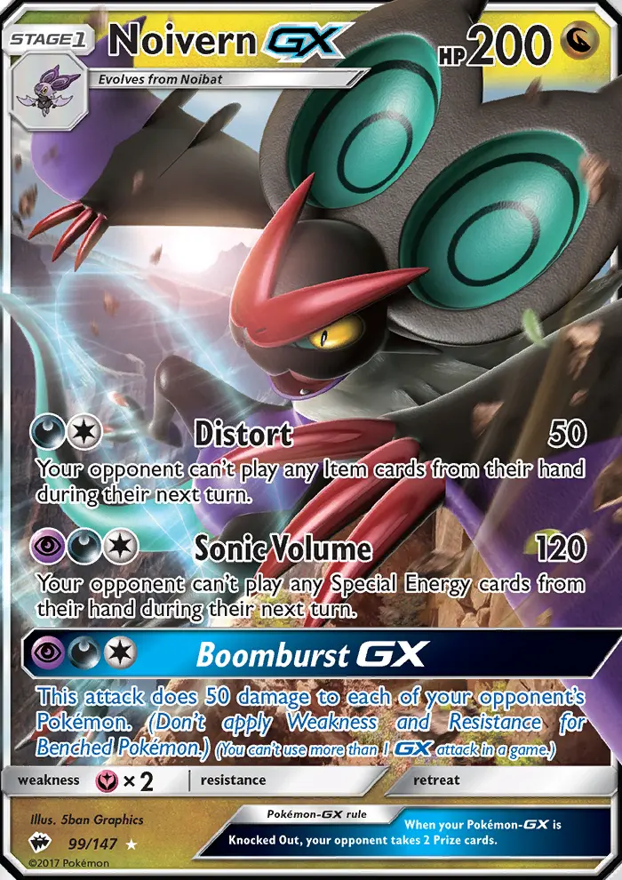 Noivern GX Ultra Rare Pokemon card #99 from Burning Shadows