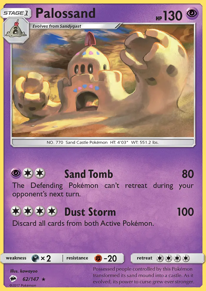 Palossand Rare Pokemon card #62 from Burning Shadows