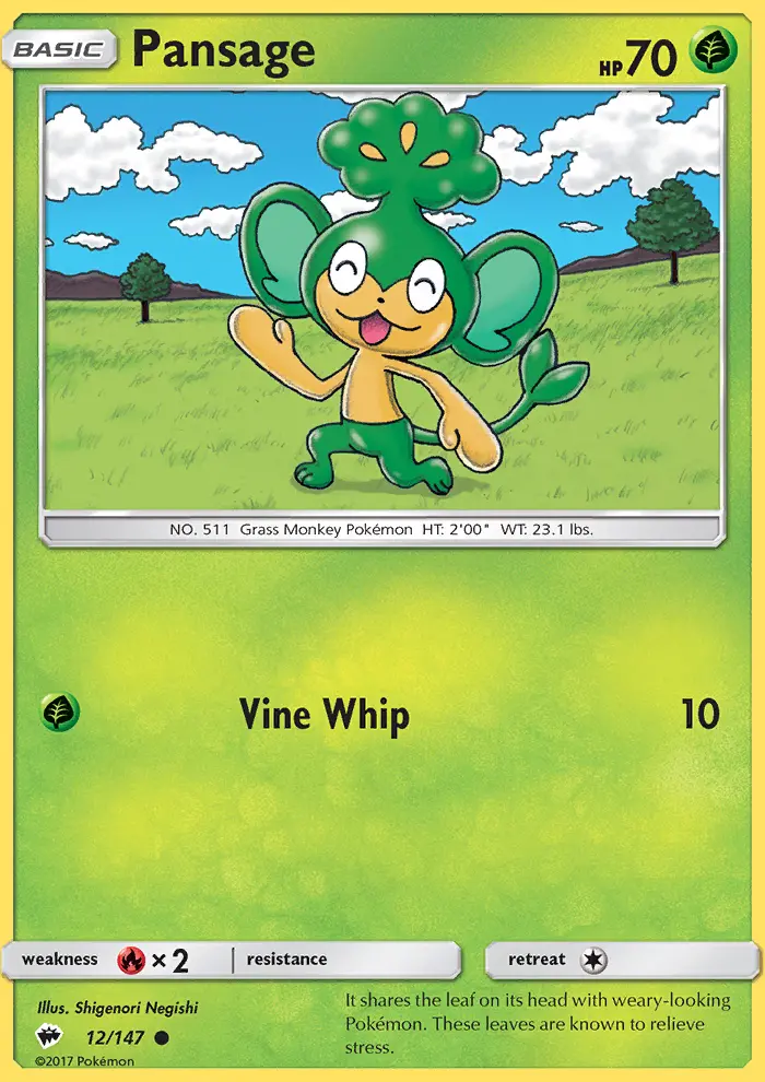 Pansage Common Pokemon card #12 from Burning Shadows