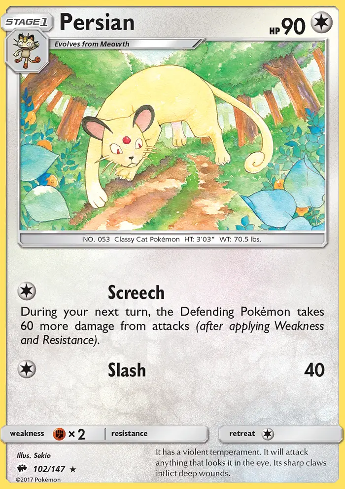 Persian Rare Pokemon card #102 from Burning Shadows