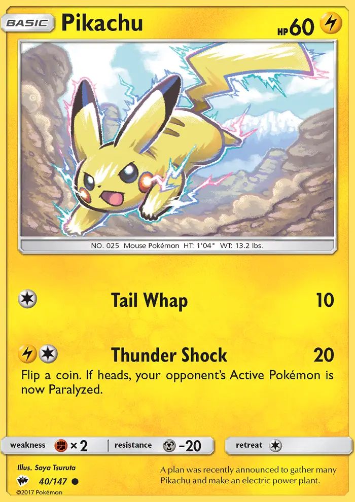 Pikachu Common Pokemon card #40 from Burning Shadows