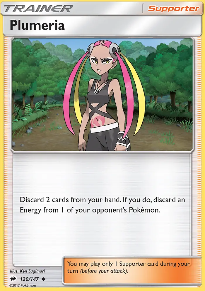 Plumeria Uncommon Pokemon card #120 from Burning Shadows