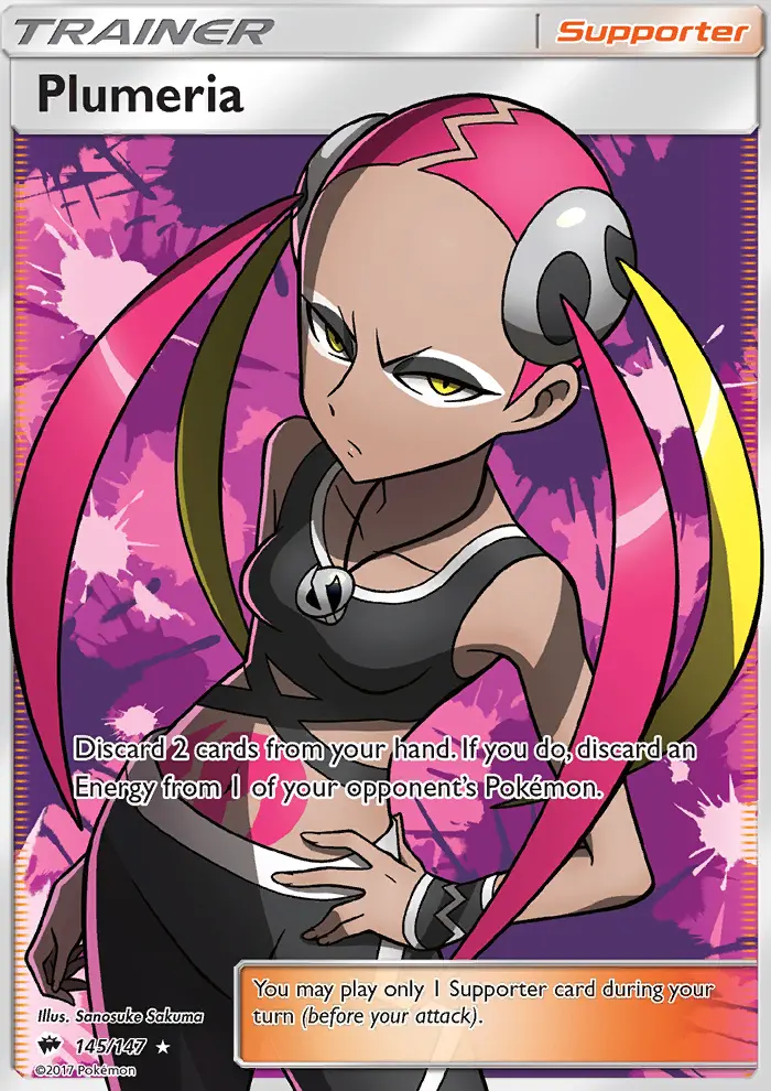 Plumeria Ultra Rare Pokemon card #145 from Burning Shadows