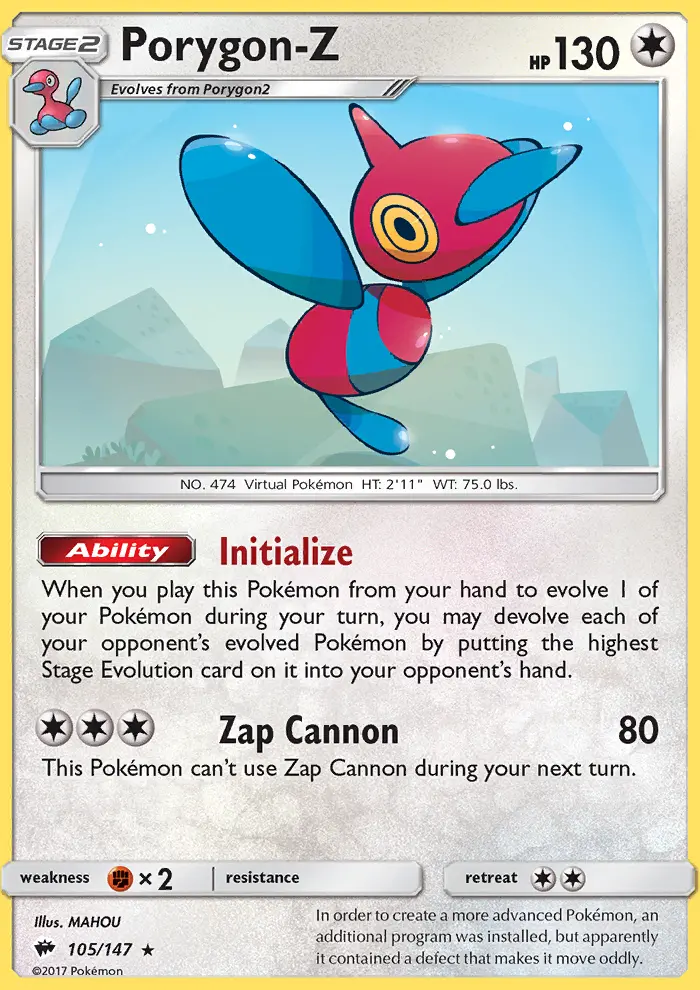 Porygon-Z Rare Pokemon card #105 from Burning Shadows