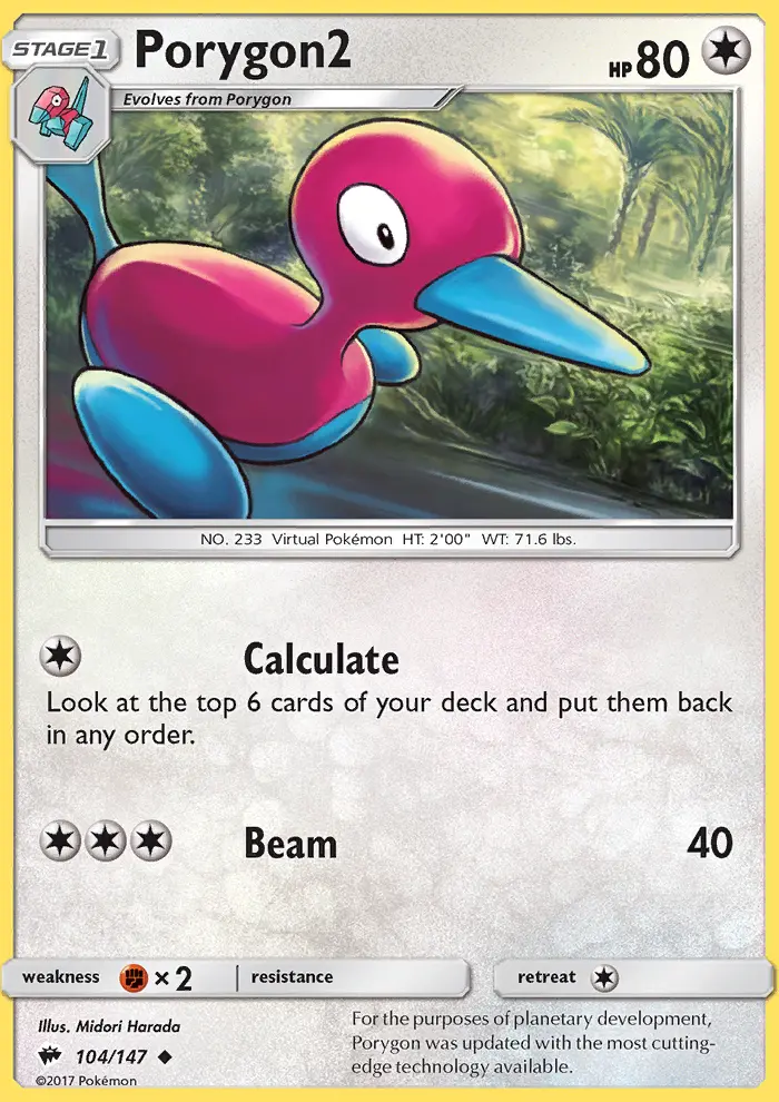 Porygon2 Uncommon Pokemon card #104 from Burning Shadows