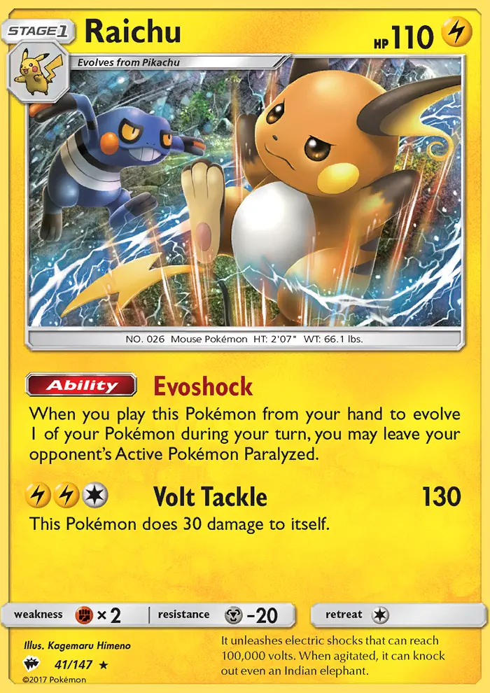 Raichu Rare Pokemon card #41 from Burning Shadows