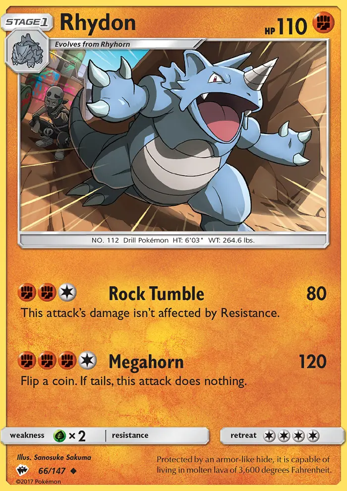 Rhydon Uncommon Pokemon card #66 from Burning Shadows