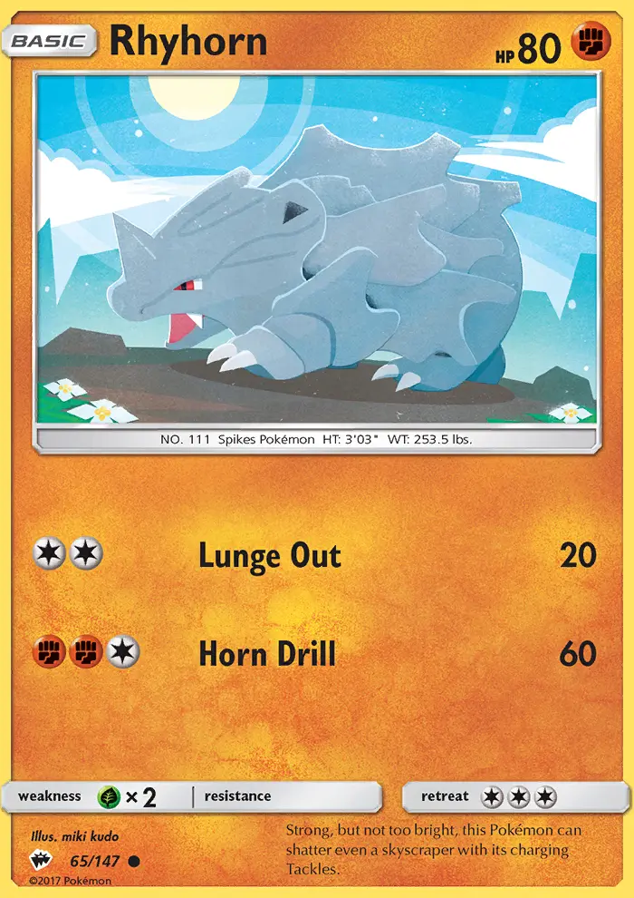 Rhyhorn Common Pokemon card #65 from Burning Shadows