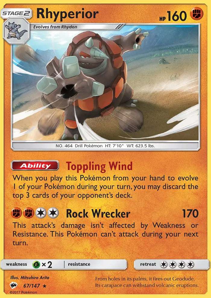 Rhyperior Rare Pokemon card #67 from Burning Shadows
