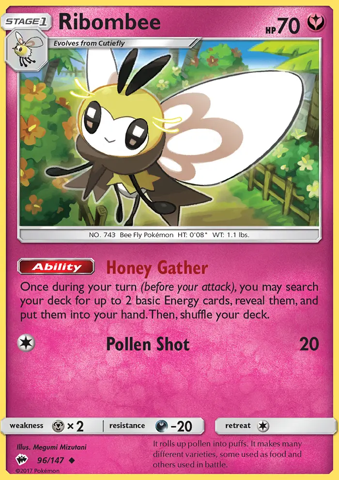 Ribombee Uncommon Pokemon card #96 from Burning Shadows