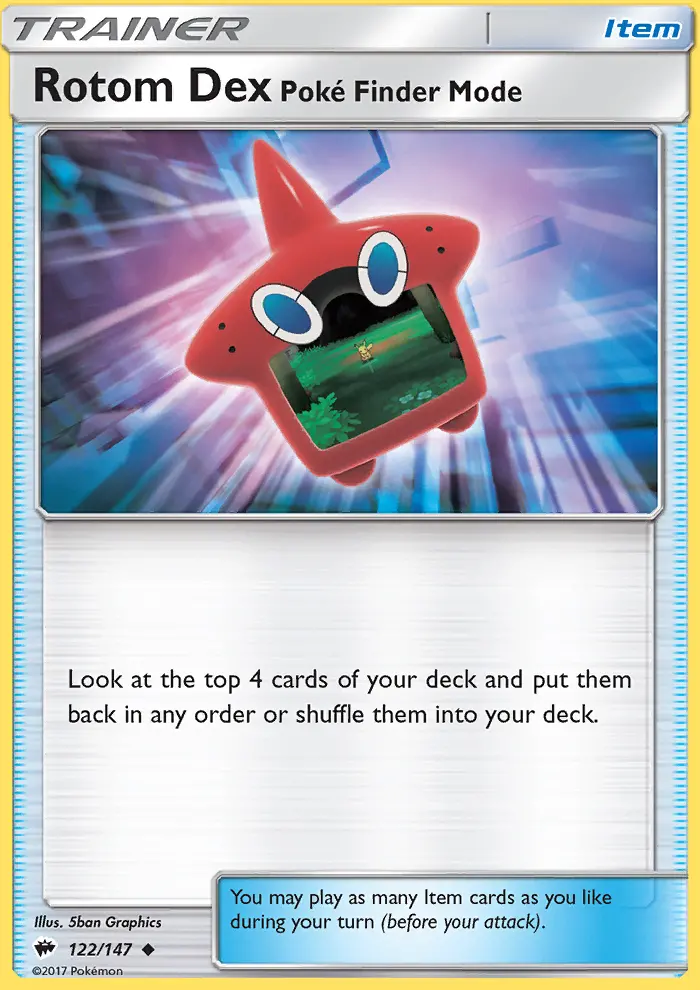 Rotom Dex—Poké Finder Mode Uncommon Pokemon card #122 from Burning Shadows