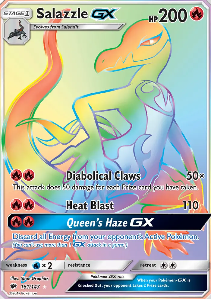 Salazzle GX Secret Rare Pokemon card #151 from Burning Shadows