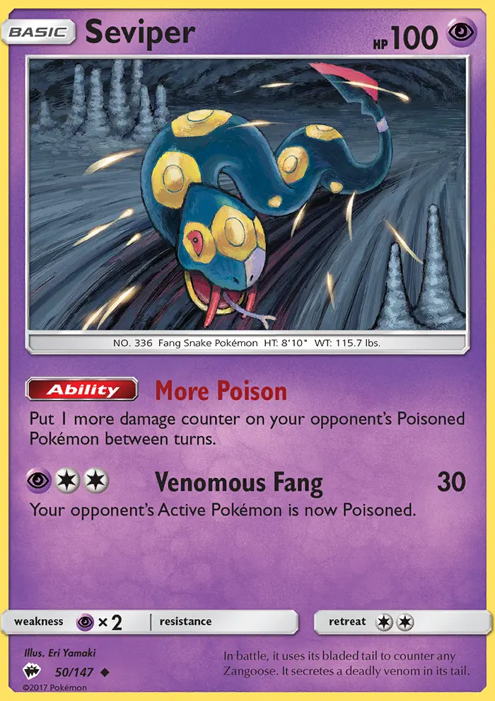 Seviper Uncommon Pokemon card #50 from Burning Shadows