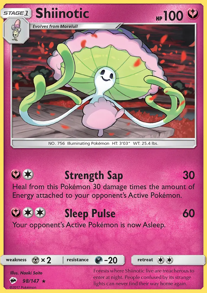 Shiinotic Rare Pokemon card #98 from Burning Shadows
