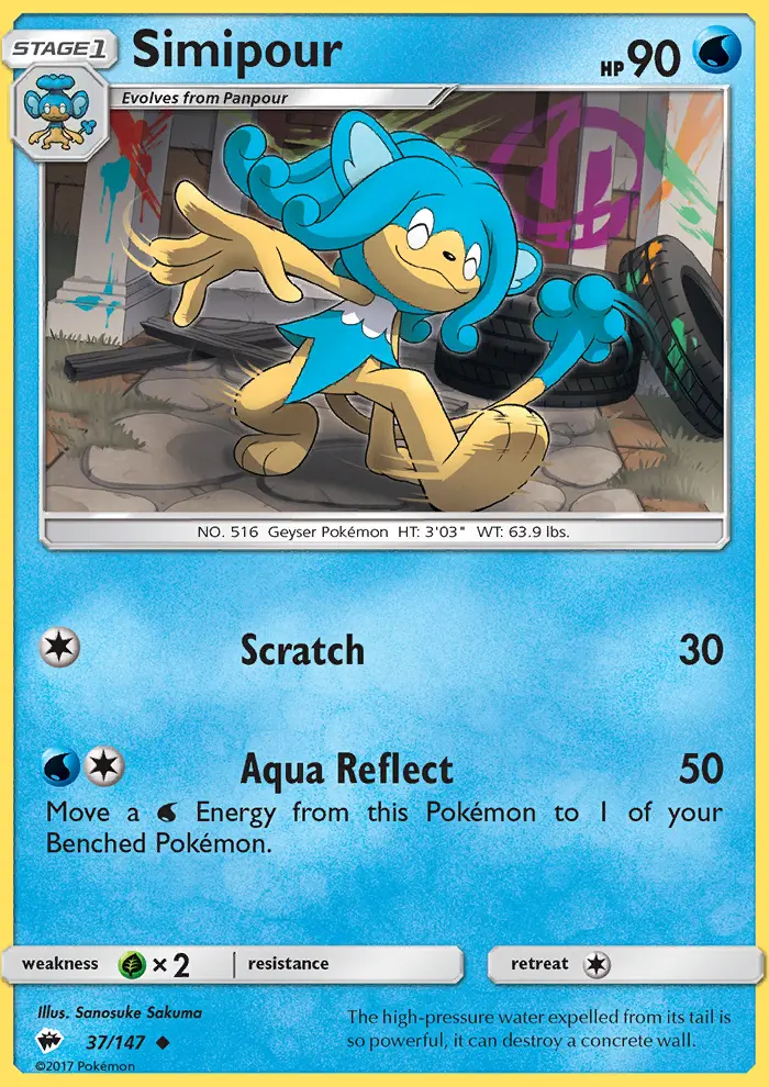 Simipour Uncommon Pokemon card #37 from Burning Shadows