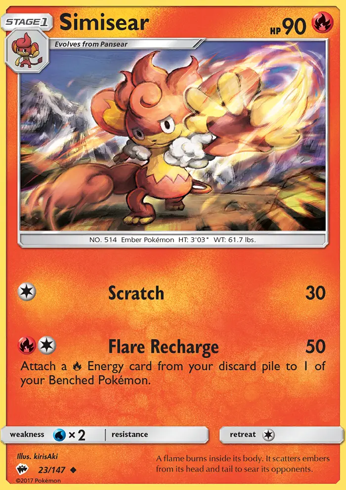 Simisear Uncommon Pokemon card #23 from Burning Shadows