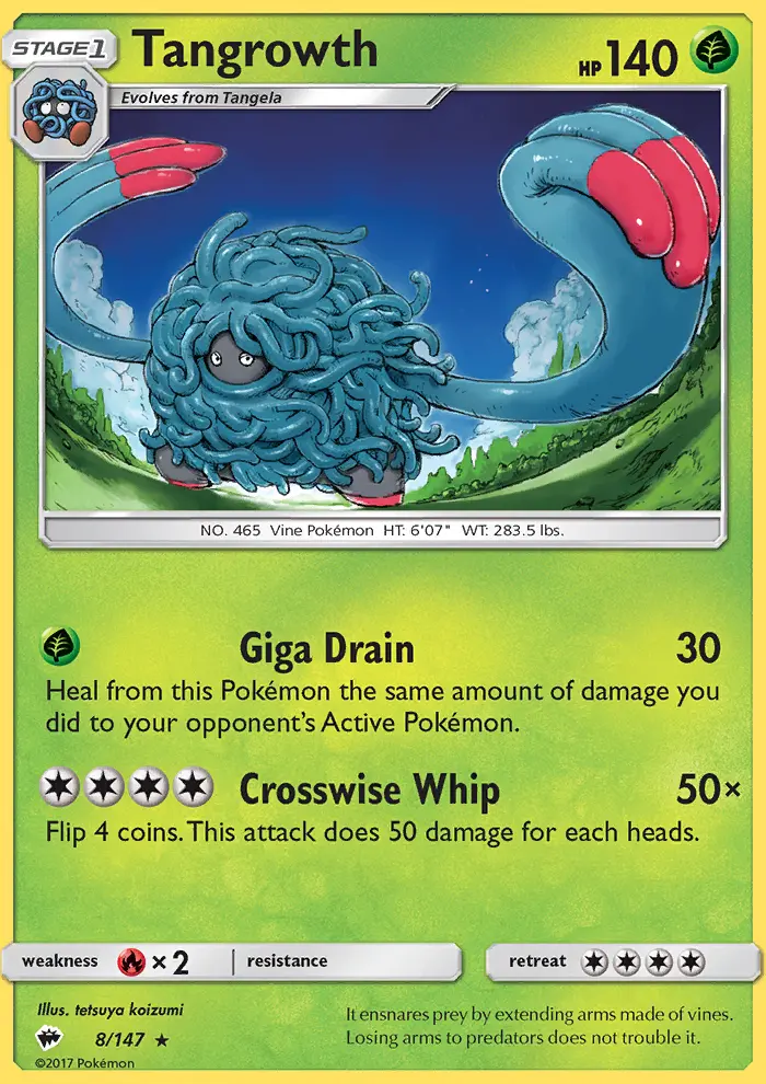 Tangrowth Rare Pokemon card #8 from Burning Shadows