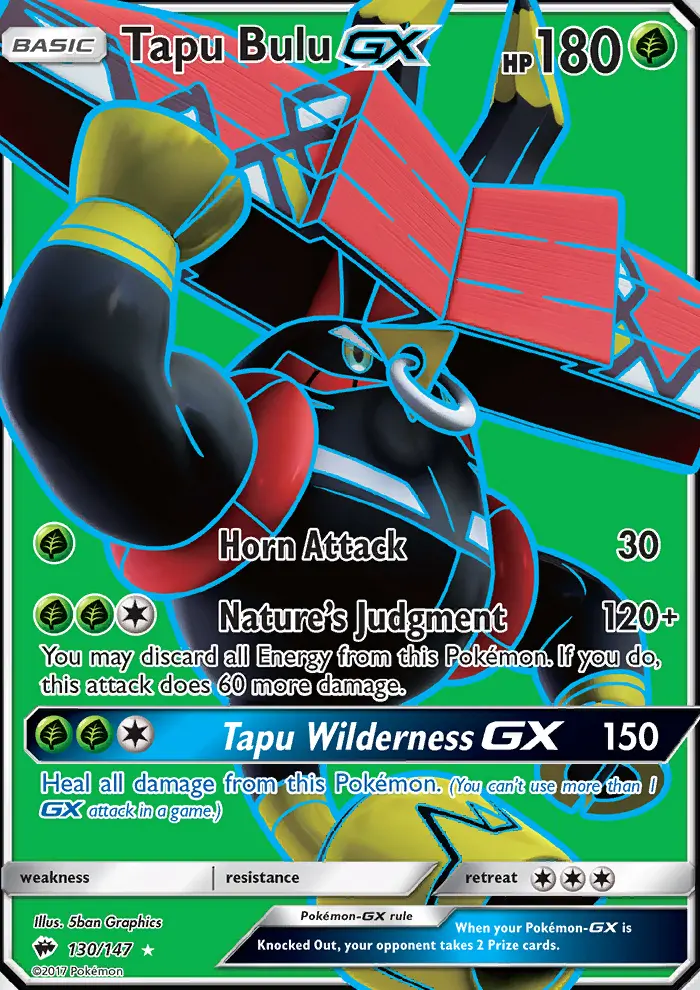 Tapu Bulu GX Ultra Rare Pokemon card #130 from Burning Shadows