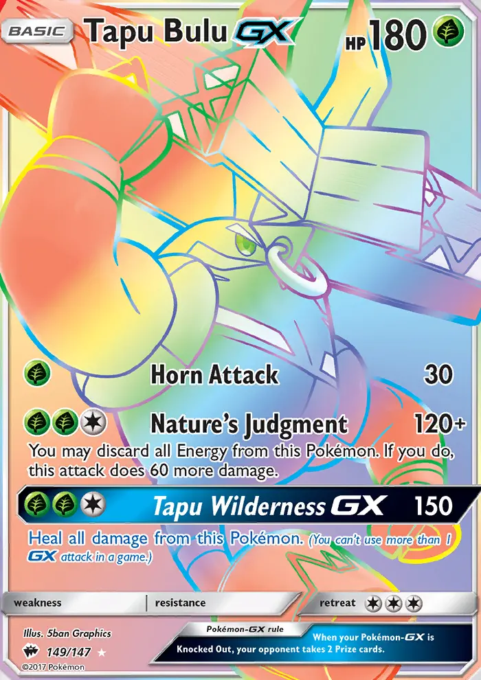 Tapu Bulu GX Secret Rare Pokemon card #149 from Burning Shadows