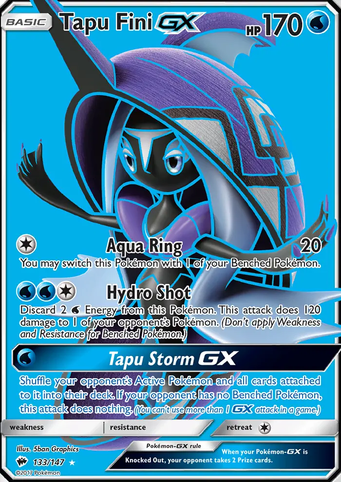 Tapu Fini GX Ultra Rare Pokemon card #133 from Burning Shadows