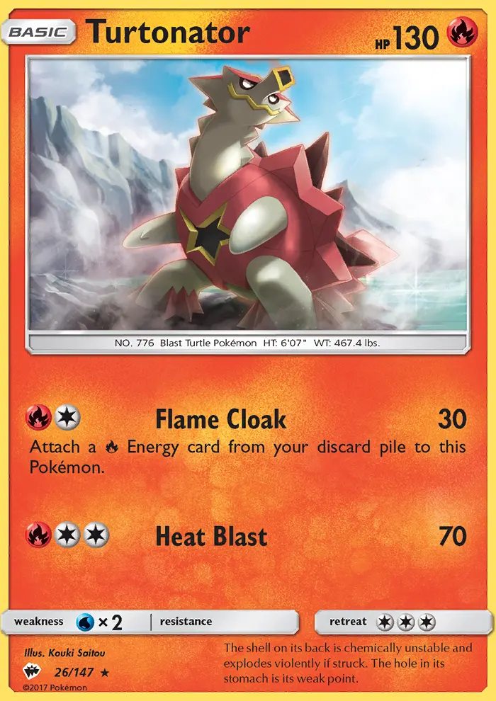 Turtonator Rare Pokemon card #26 from Burning Shadows