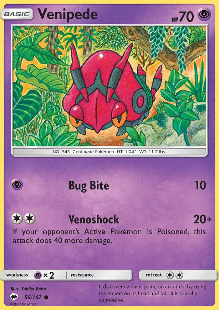 Venipede Common Pokemon card #56 from Burning Shadows
