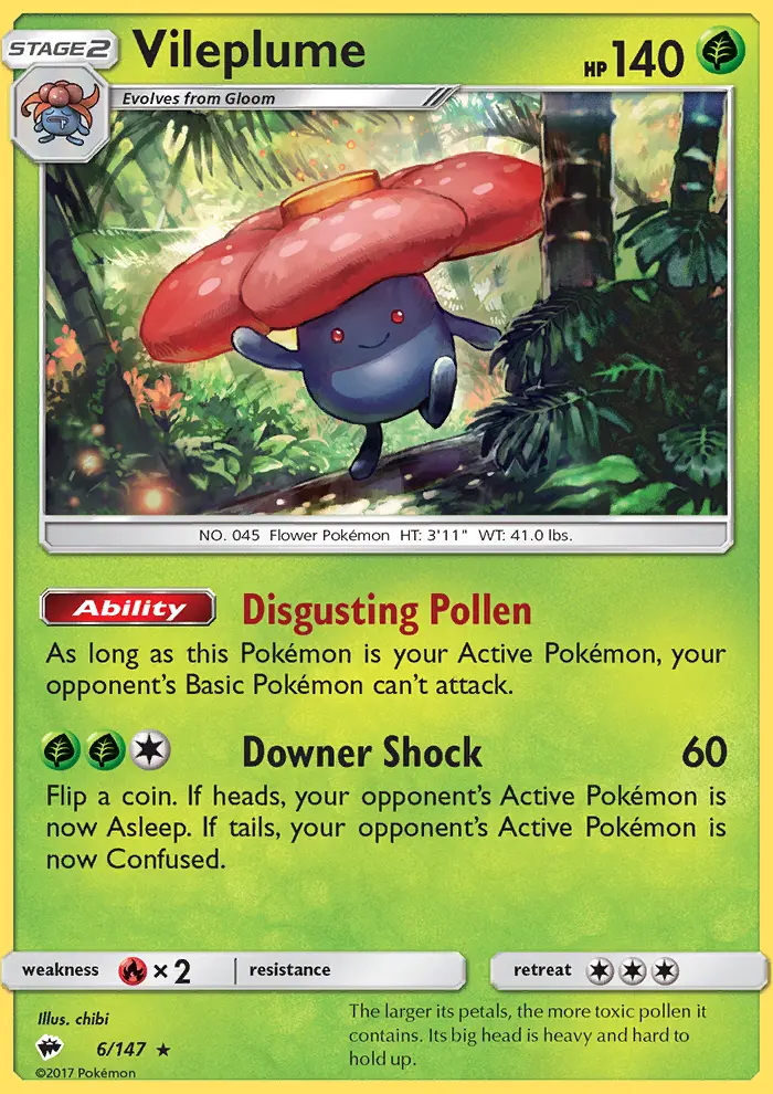 Vileplume Rare Pokemon card #6 from Burning Shadows