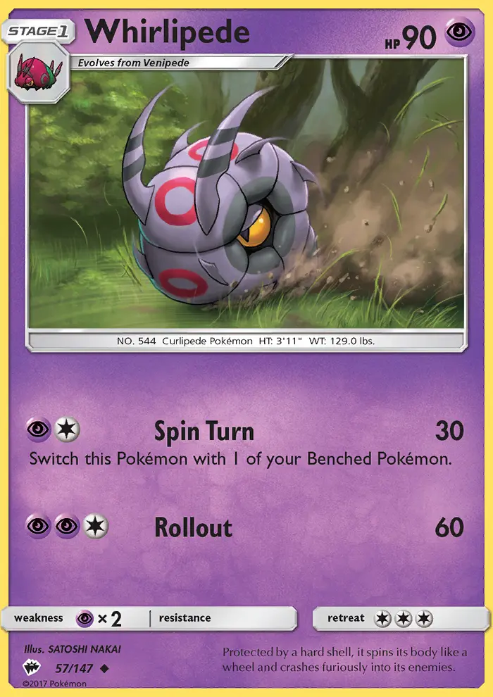 Whirlipede Uncommon Pokemon card #57 from Burning Shadows