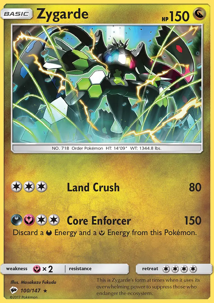 Zygarde Rare Pokemon card #100 from Burning Shadows