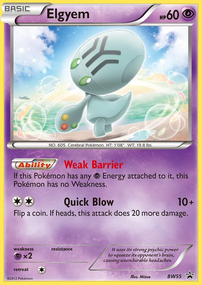 Elgyem Common Pokemon card #BW55 from BW Black Star Promos