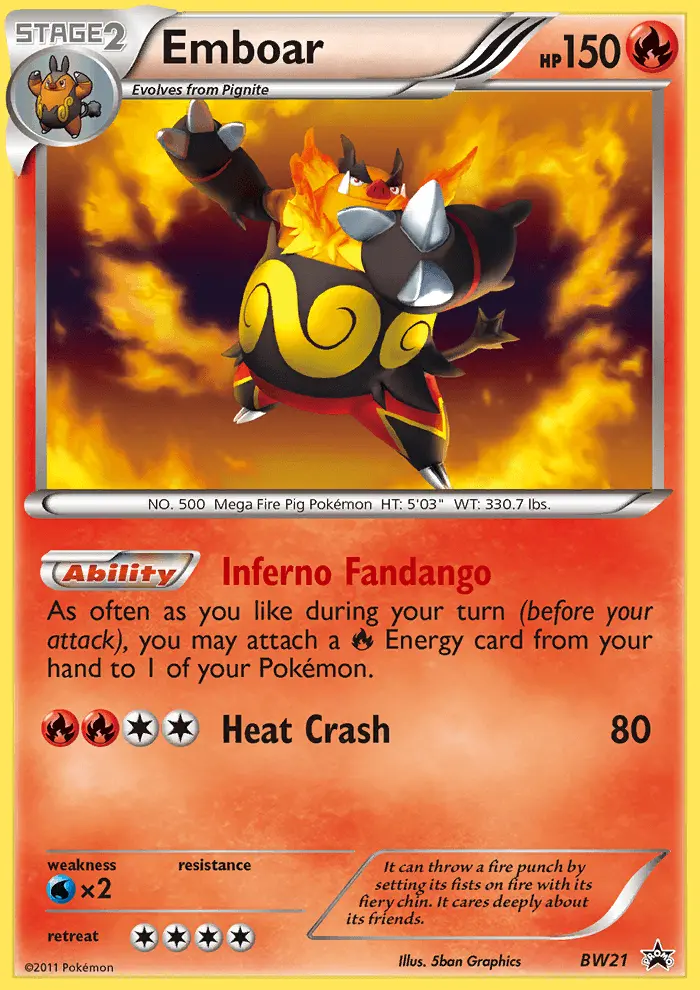 Emboar Rare Pokemon card #BW21 from BW Black Star Promos