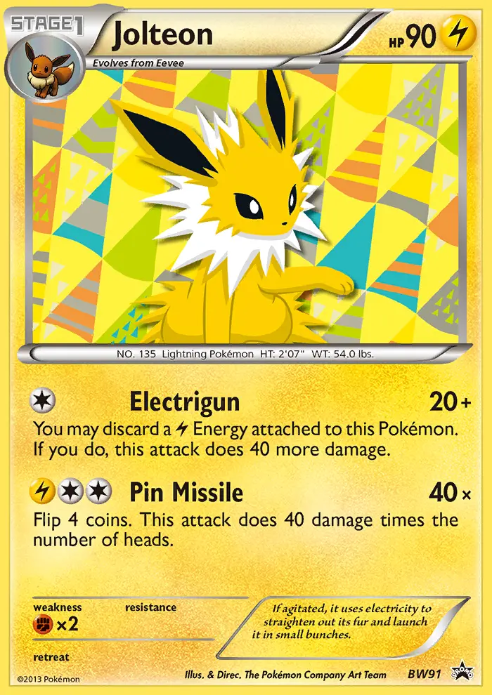 Jolteon Common Pokemon card #BW91 from BW Black Star Promos