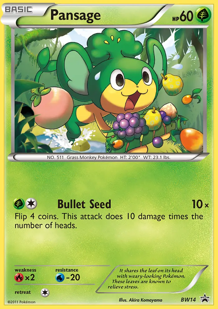 Pansage Common Pokemon card #BW14 from BW Black Star Promos