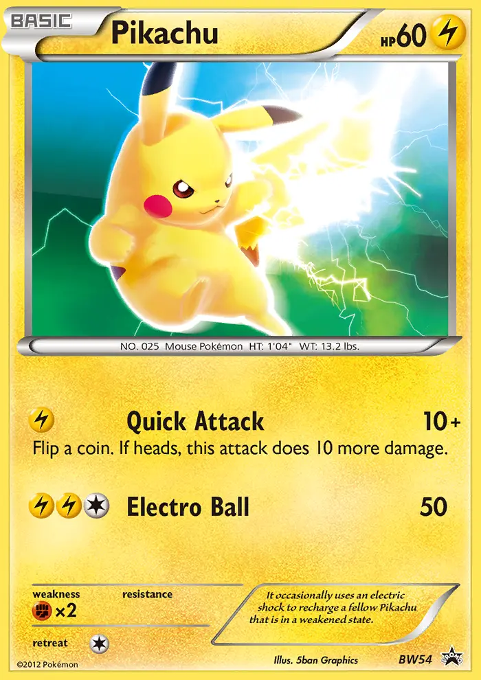 Pikachu Common Pokemon card #BW54 from BW Black Star Promos