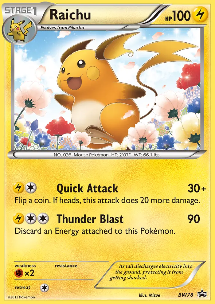 Raichu Common Pokemon card #BW78 from BW Black Star Promos