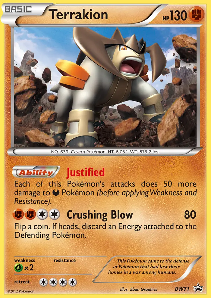 Terrakion Common Pokemon card #BW71 from BW Black Star Promos