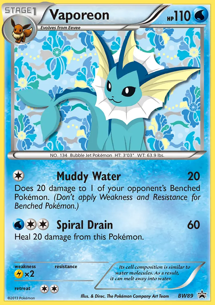 Vaporeon Common Pokemon card #BW89 from BW Black Star Promos