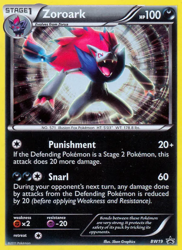 Zoroark Common Pokemon card #BW19 from BW Black Star Promos