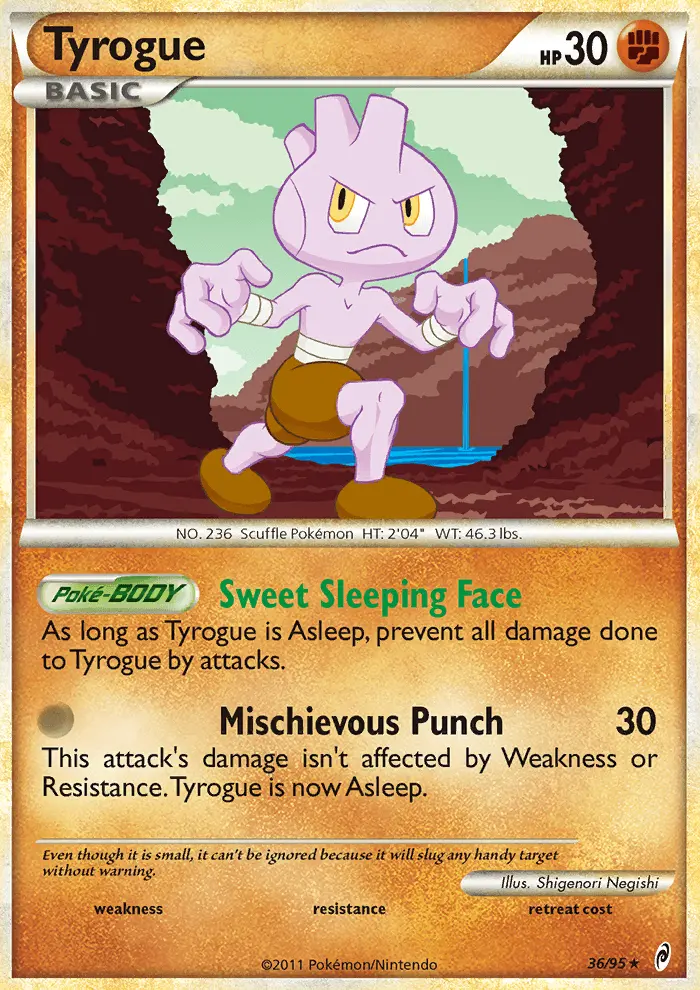 Tyrogue Rare Pokemon card #36 from Call of Legends