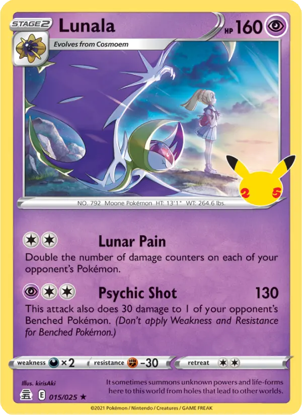 Lunala Holo Rare Pokemon card #15 from Celebrations