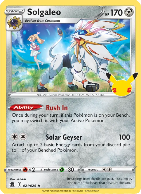 Solgaleo Holo Rare Pokemon card #21 from Celebrations