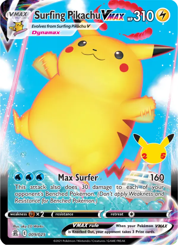 Surfing Pikachu VMAX Holo Rare VMAX Pokemon card #9 from Celebrations