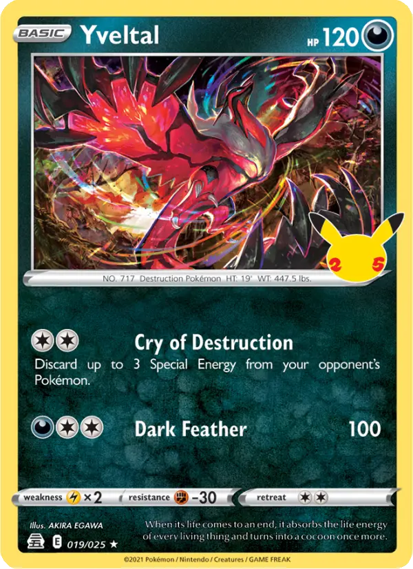 Yveltal Rare Pokemon card #19 from Celebrations