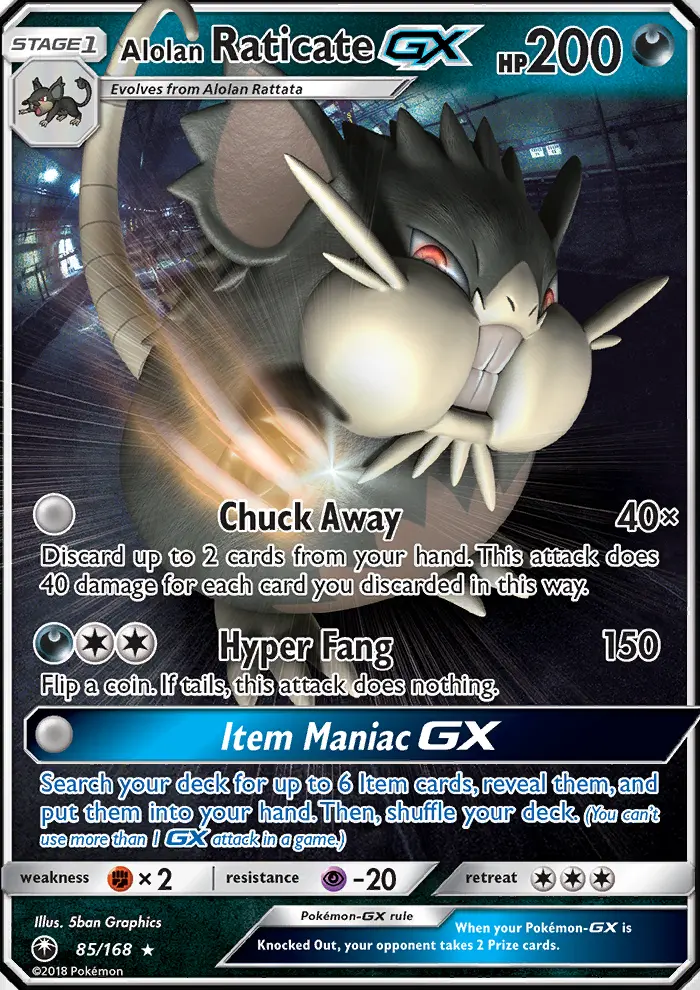 Alolan Raticate GX Ultra Rare Pokemon card #85 from Celestial Storm