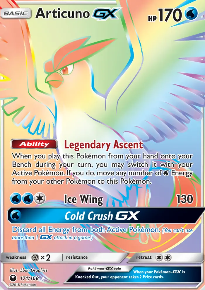 Articuno GX Secret Rare Pokemon card #171 from Celestial Storm