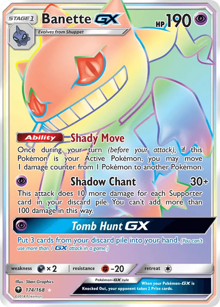 Banette GX Secret Rare Pokemon card #174 from Celestial Storm