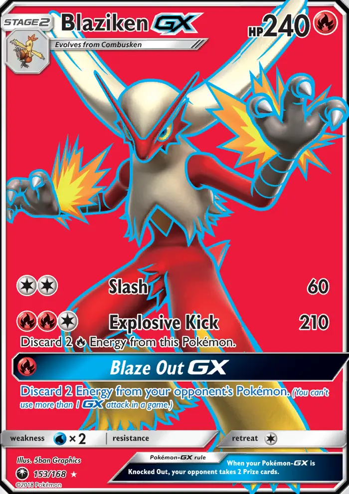 Blaziken GX Ultra Rare Pokemon card #153 from Celestial Storm
