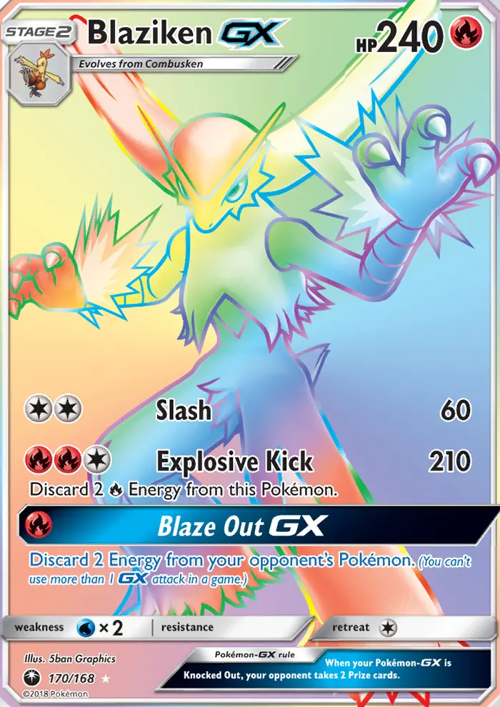 Blaziken GX Secret Rare Pokemon card #170 from Celestial Storm