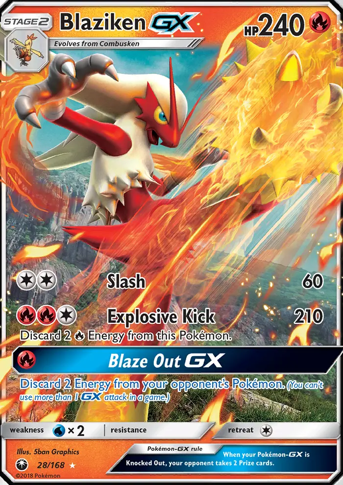 Blaziken GX Ultra Rare Pokemon card #28 from Celestial Storm