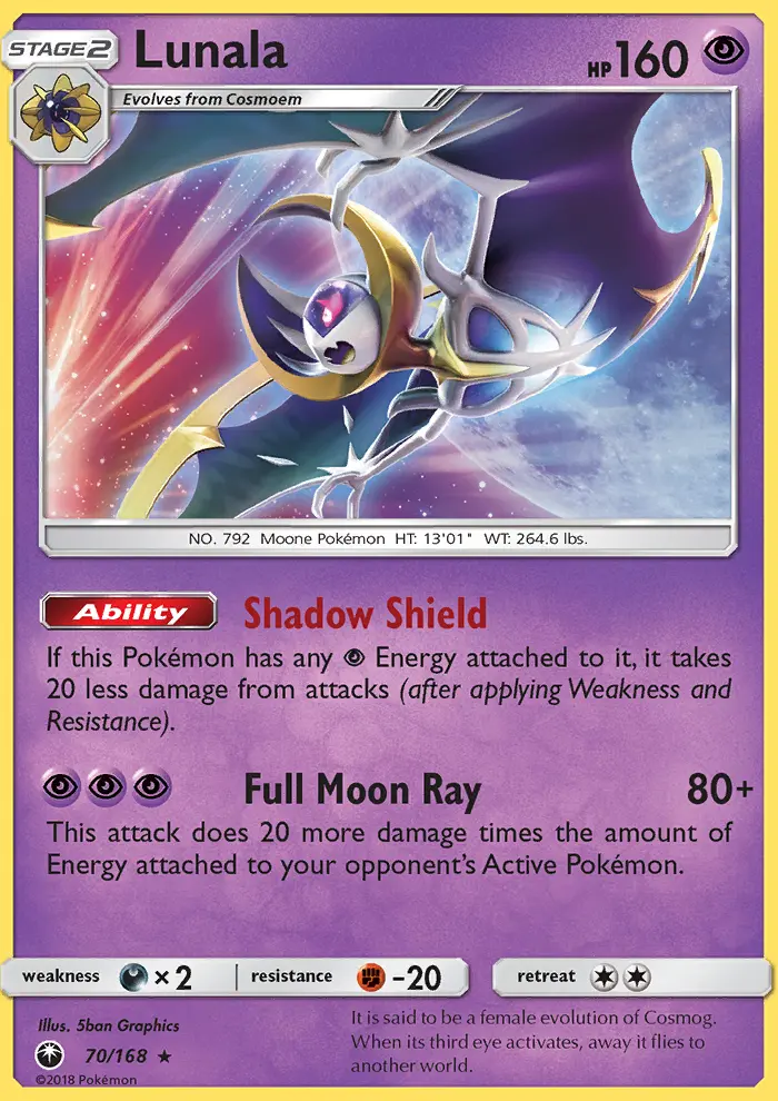 Lunala Rare Pokemon card #70 from Celestial Storm